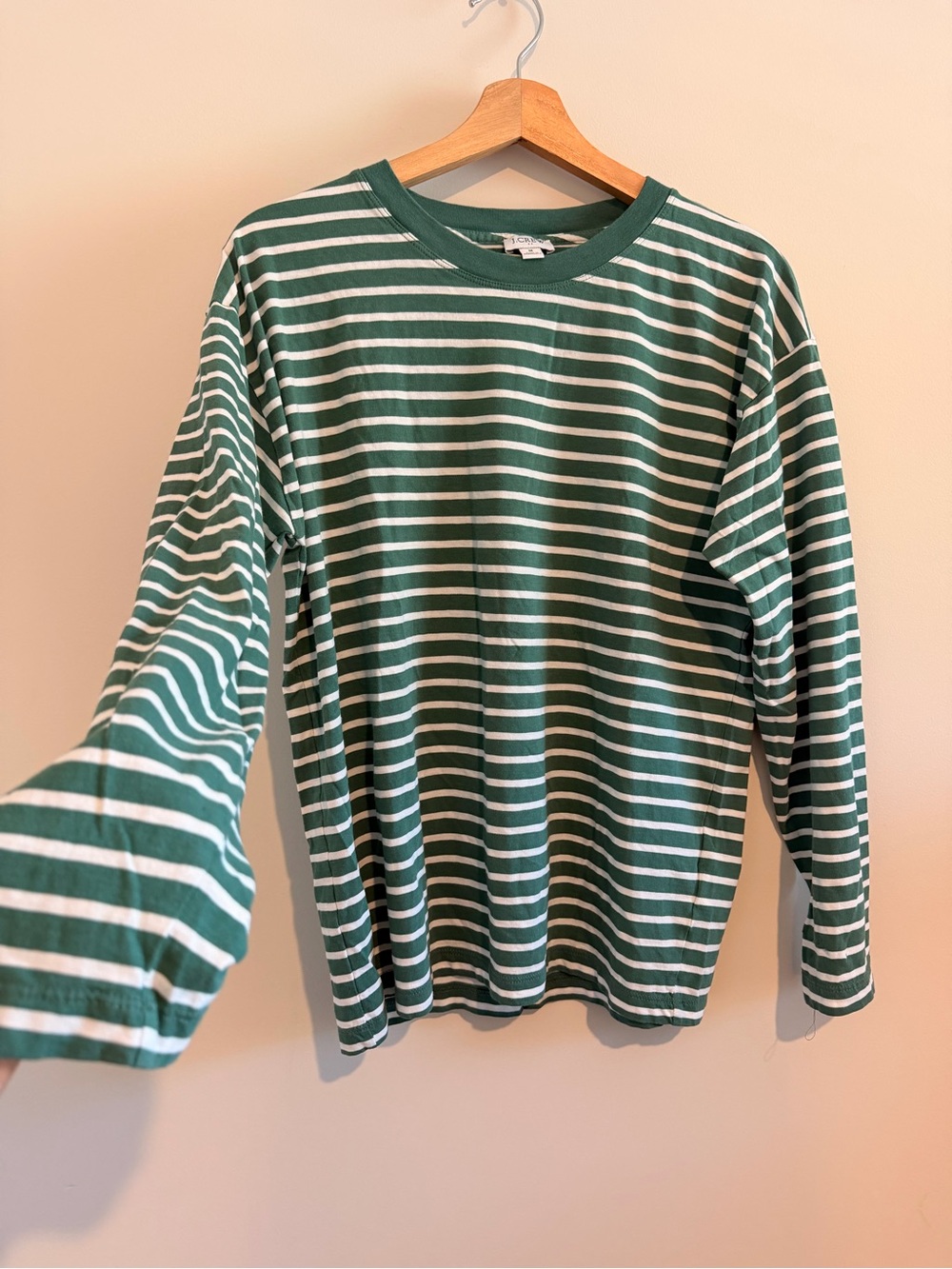 J.Crew 100% Cotton Striped Long-Sleeve Tee - Green & White
